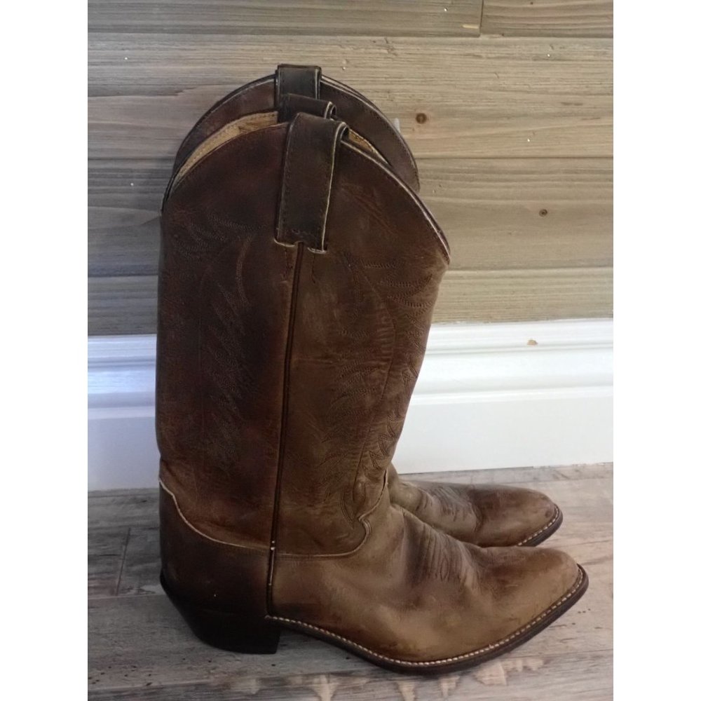 Mens Justin brown leather cowboy boots size 8.5b narrow